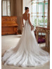 V Neck Beaded Ivory Lace Tulle Sparkling Wedding Dress